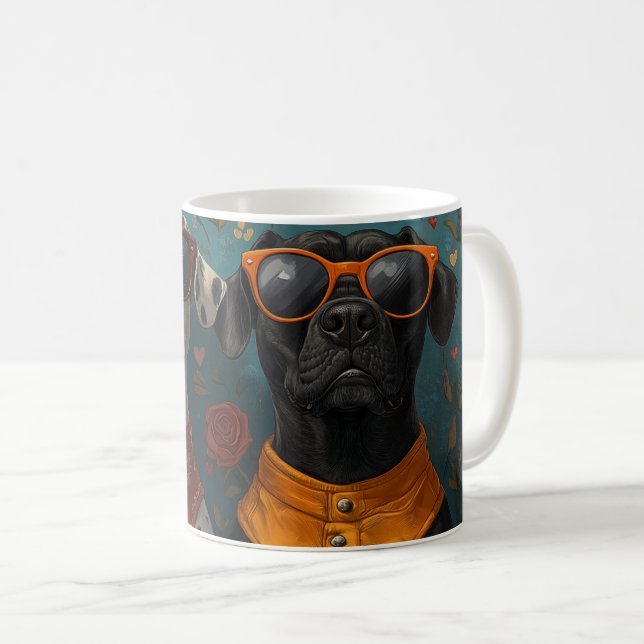 Grand Danois med hjärtröda rosor Alla hjärtans dag Kaffemugg (Framsida höger)