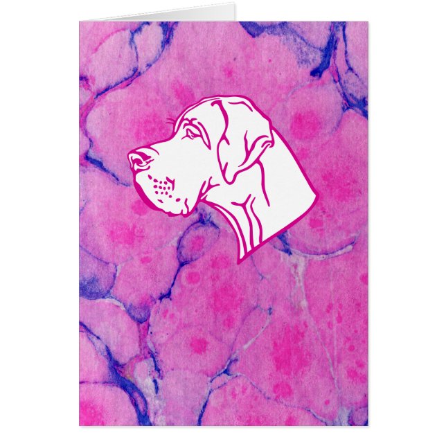 Grand Danois och rosa marmorerat papper OBS Kort (Framsidan)