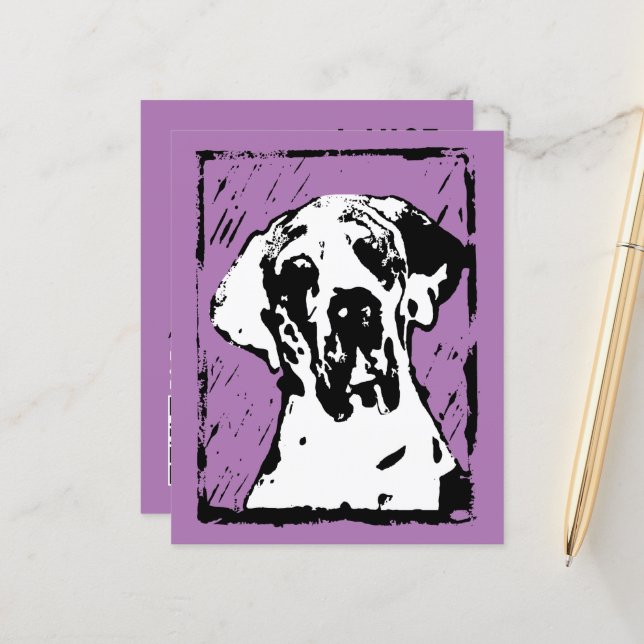 Grand danois som tillkännager kort QR-kod (Fram/Back In Situ)