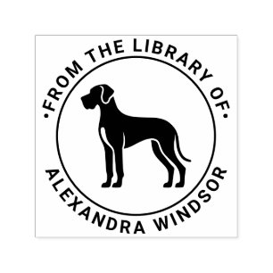 Grand Danois Stående Silhuett Bibliotek Bok Namn Självfärgande Stämpel
