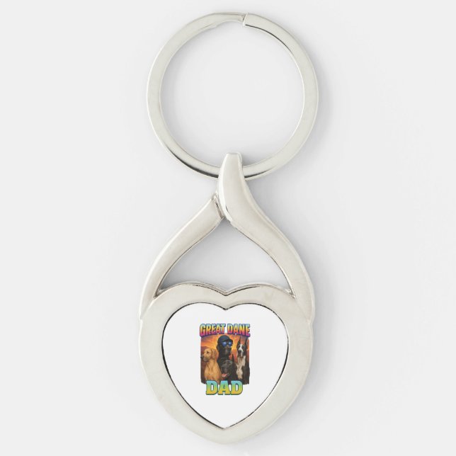 Grand danois twisted heart silverfärgad nyckelring (Framsidan)