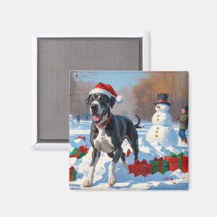 Grand Dansk Stående i Snö med Julhatt Magnet