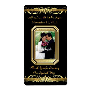Grand Duchess Black Photo Guld Vin Bröllop etikett Fraktsedel