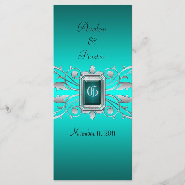 Grand Duchess Silver Rulla Teal Bröllopsprogram Program (Framsida)