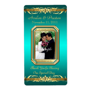 Grand Duchess Teal Photo Guld Vin Bröllop etikett Fraktsedel