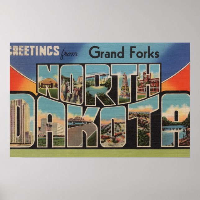 Grand Forks, North Dakota - Stora Brev Poster (Framsidan)