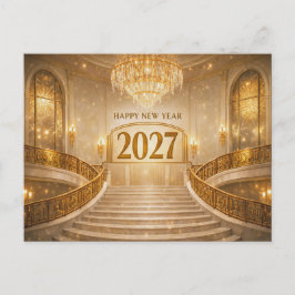 Grand Gold Art Deco Staircase New Year 2027 Helg Vykort