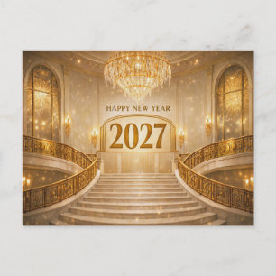Grand Gold Art Deco Trappa Nyår 2027 Helg Vykort