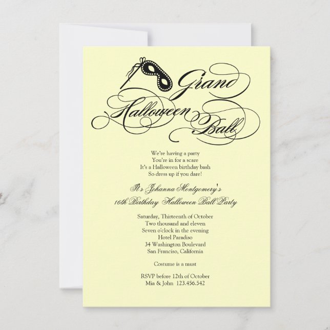 Grand Halloween Boll Costume Party-inbjudan Inbjudningar (Framsida)