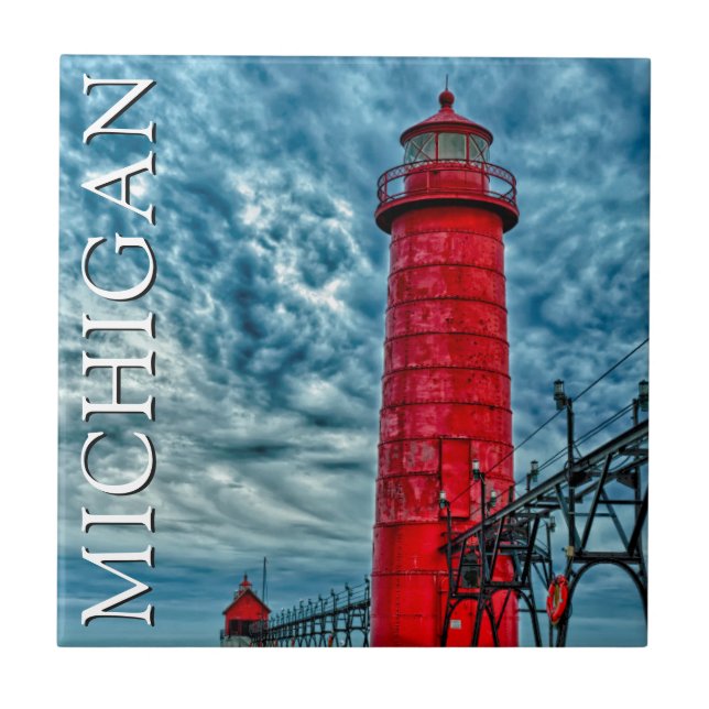 Grand Haven fyr | Michigan Kakelplatta (Framsidan)