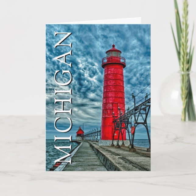 Grand Haven fyr | Michigan | Tack Kort (Framsida)