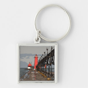 GRAND HAVEN LIGHT FYRKANTIG SILVERFÄRGAD NYCKELRING