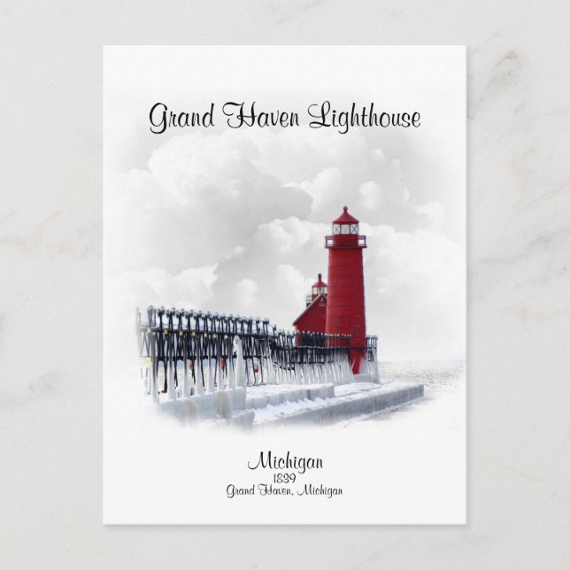 Grand Haven Lighthouse-Michigan Vykort (Framsida)