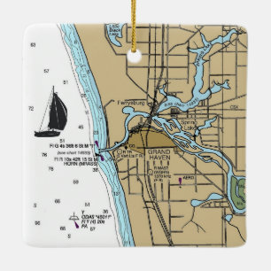 Grand Haven MI Nautical Diagram Julgransprydnad Keramik