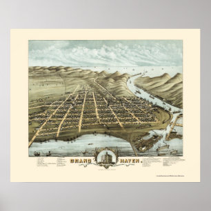 Grand Haven, MI Panoramic Karta - 1874 Poster