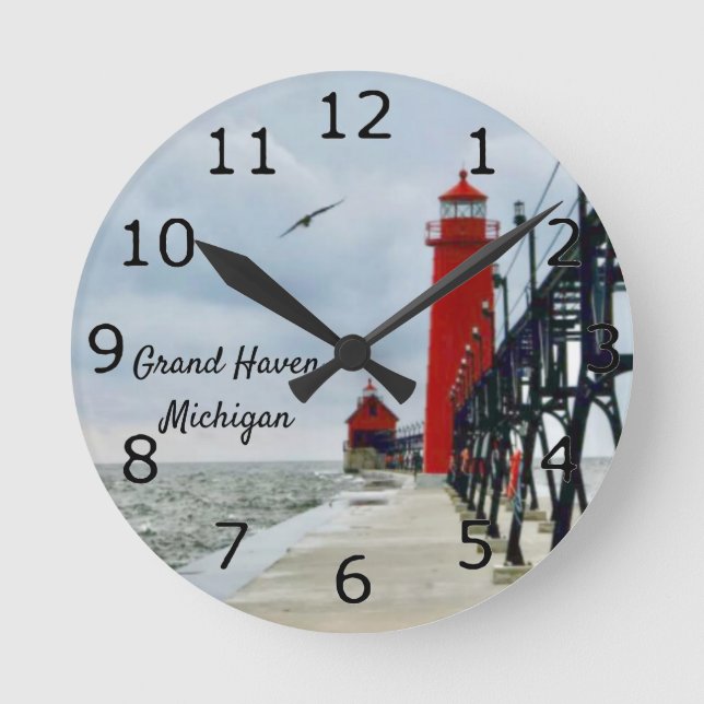Grand Haven Michigan fyr Rund Klocka (Framsida)