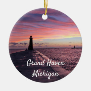 Grand Haven Michigan Lighthouse Julgransprydnad Keramik