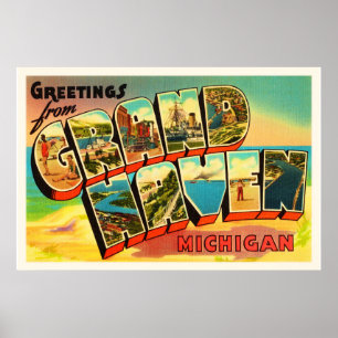 Grand Haven Michigan MI Vintage resor Souvenir Poster