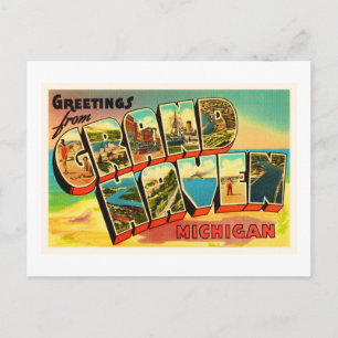 Grand Haven Michigan MI Vintage resor Souvenir Vykort