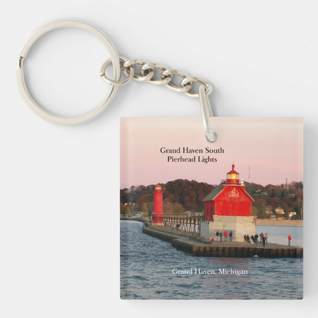 Grand Haven South Pierhead Ljus nyckelring (Framsidan)