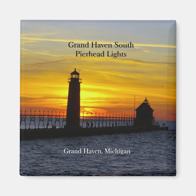 Grand Haven South Pierhead Ljus sunset 2 magnet (Framsidan)