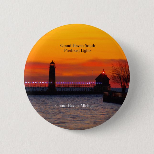 Grand Haven South Pierhead Ljus sunset-knapp Knapp (Framsida)
