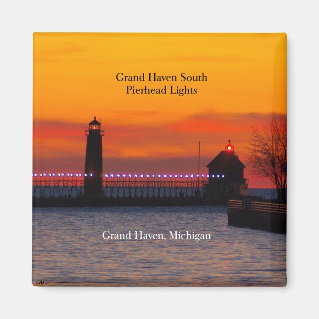 Grand Haven South Pierhead Ljus sunset magnet (Framsidan)