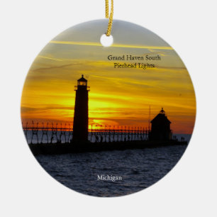 Grand Haven South Pierhead Ljus sunset ornamet Julgransprydnad Keramik