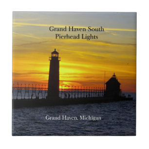Grand Haven South Pierhead Ljus sunset tile tile Kakelplatta