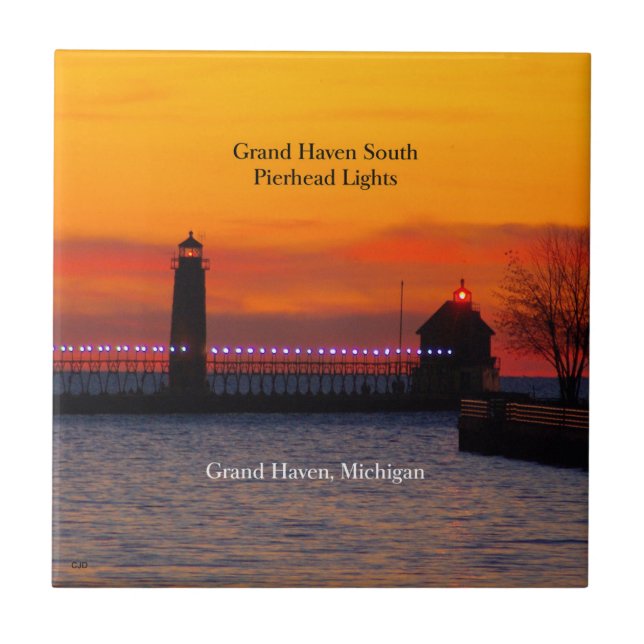 Grand Haven South Pierhead Ljus sunset tile tile Kakelplatta (Framsidan)