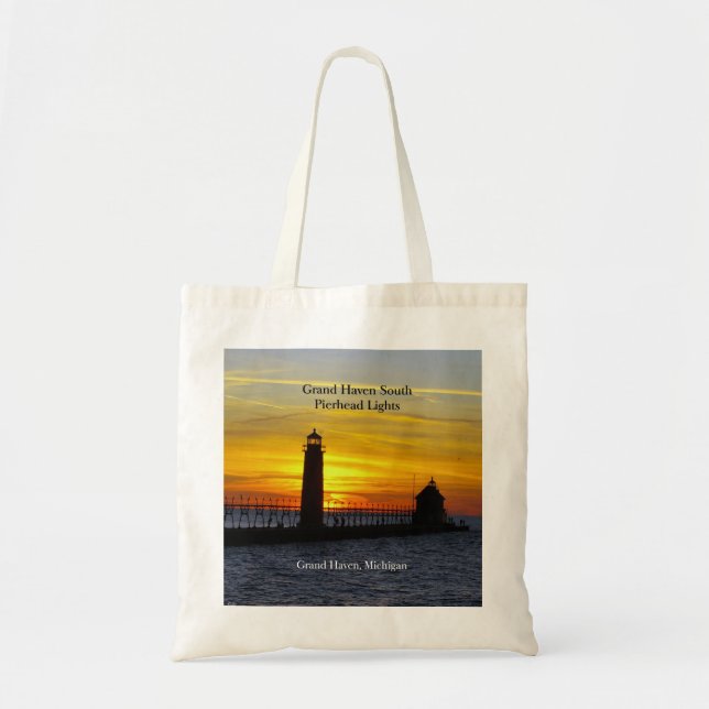 Grand Haven South Pierhead Ljus sunset to bag Tygkasse (Framsidan)