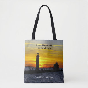 Grand Haven South Pierhead Ljus sunset to bag Tygkasse