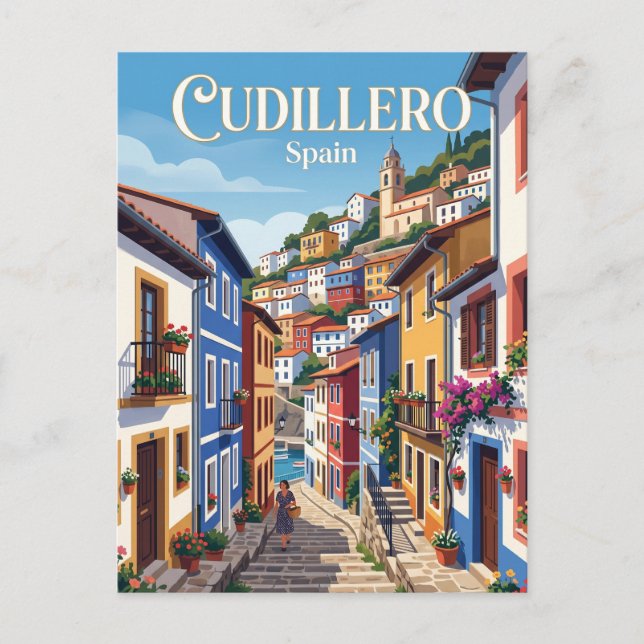Gränd i Cudillero Spanien Vykort (Framsida)