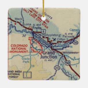 Grand Junction CO Vintage Karta Julgransprydnad Keramik