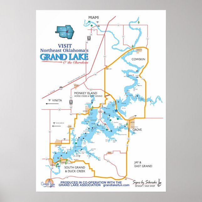 Grand Lake OK karta Poster (Framsidan)