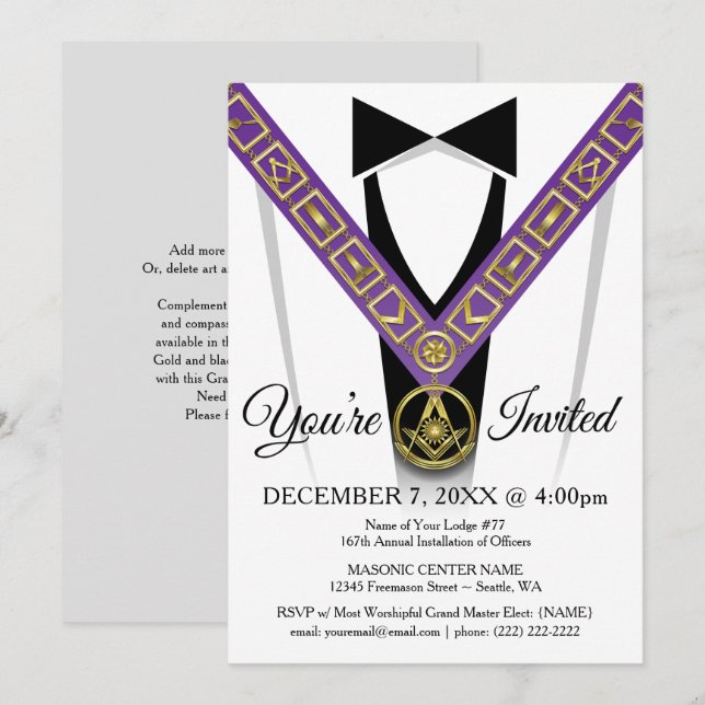Grand Lodge Masonic-inbjudan | Freemason Inbjudningar (Fram/baksida)