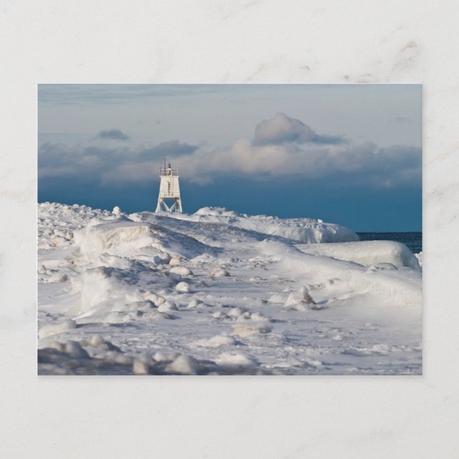 Grand Marais Harbour Light - Winter Vykort (Framsida)