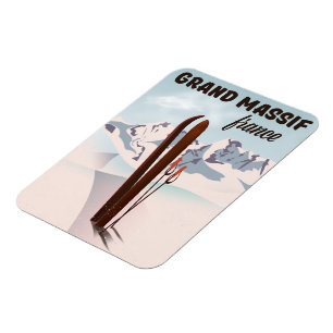 Grand Massif frankrike ski poster konst. Magnet