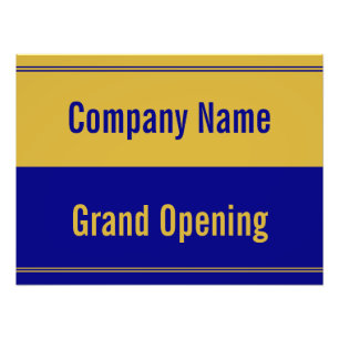 Grand Open Navy Blue and Guld Company Namn Fototryck