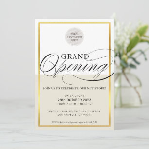 GRAND OPENING business logotyp black elfenben guld Inbjudningar