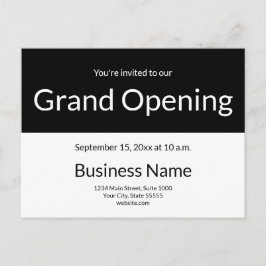 Grand Opening Invitation Business Black and White Vykort