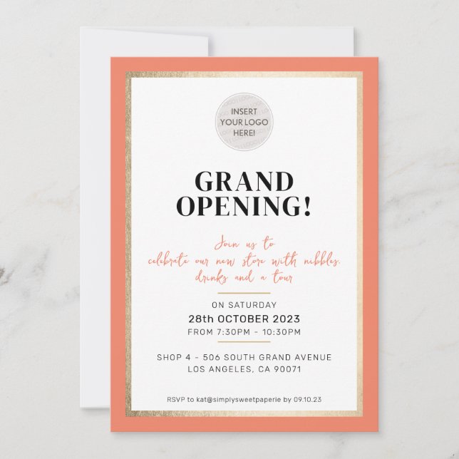 GRAND OPENING modern minimal lagringsplats för log Inbjudningar (Framsida)
