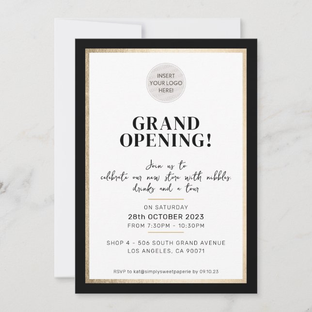 GRAND OPENING modern minimal logotyp butik svart Inbjudningar (Framsida)