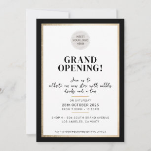 GRAND OPENING modern minimal logotyp butik svart Inbjudningar