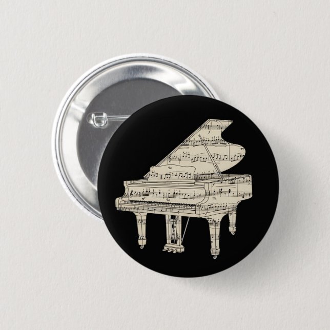 Grand Piano and Music Notes Button Knapp (Framsida & baksida)
