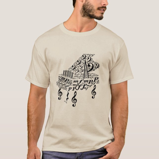 Grand piano, Chopin, musik noter, musiksymboler T Shirt (Framsida)