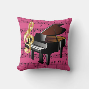 Grand Piano Guld Treble Clef Fuchsia Lakan Music Kudde