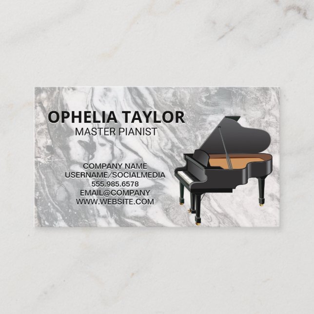 Grand Piano | Marble Slate Background Visitkort (Framsida)