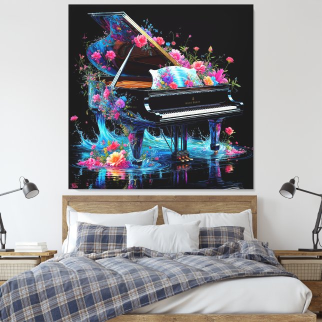 Grand Piano med konstnärlig Blommigt Canvastryck (Insitu (sovrum))