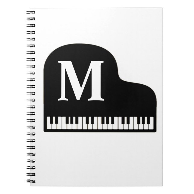 Grand Piano Monogram Pianist Personalize Anteckningsbok (Framsidan)